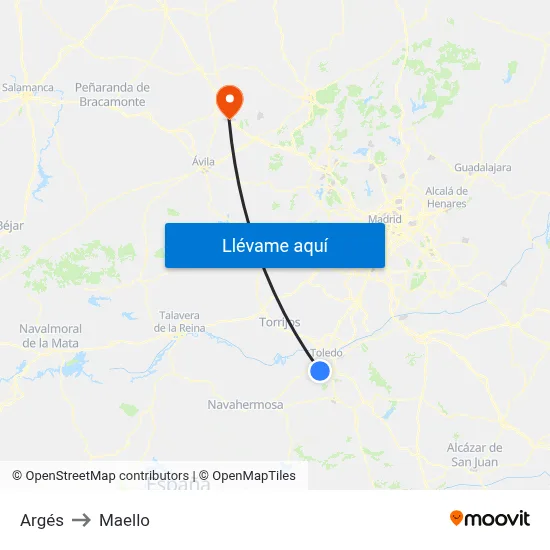 Argés to Maello map