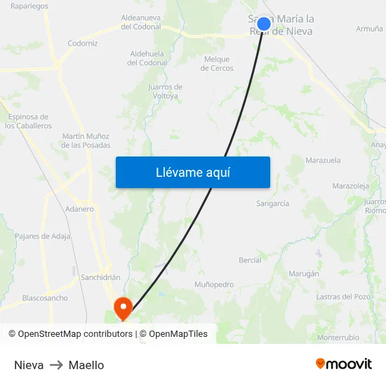Nieva to Maello map