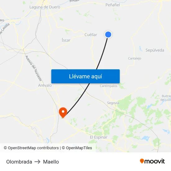 Olombrada to Maello map
