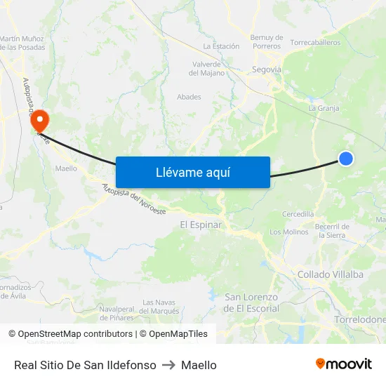 Real Sitio De San Ildefonso to Maello map