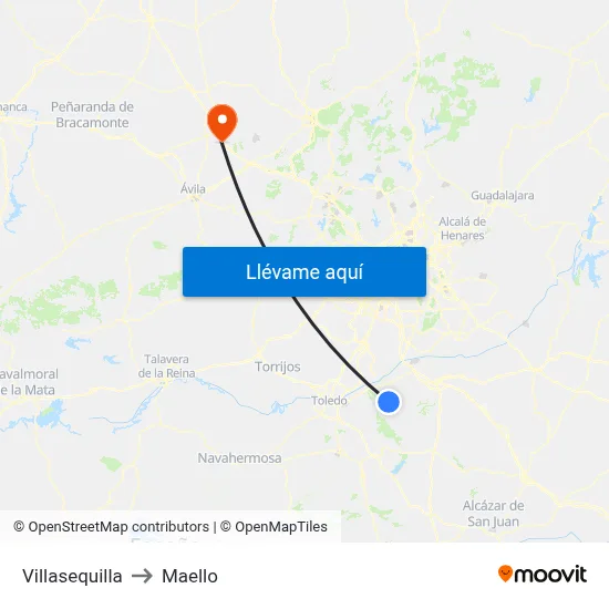 Villasequilla to Maello map