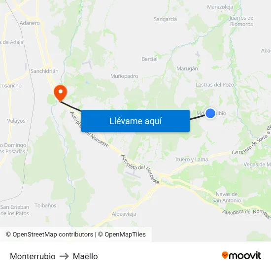 Monterrubio to Maello map