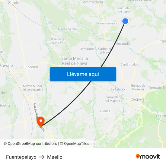 Fuentepelayo to Maello map