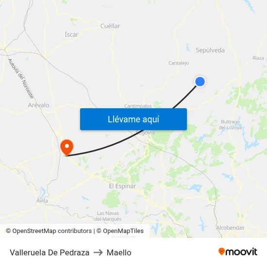 Valleruela De Pedraza to Maello map