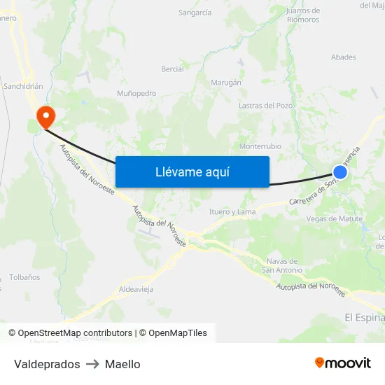 Valdeprados to Maello map