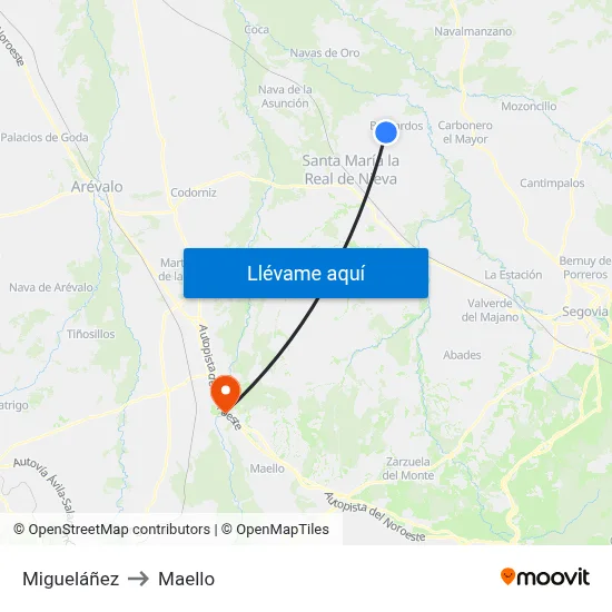 Migueláñez to Maello map