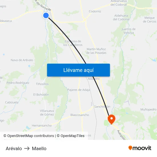 Arévalo to Maello map