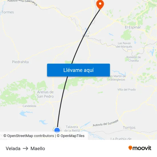 Velada to Maello map