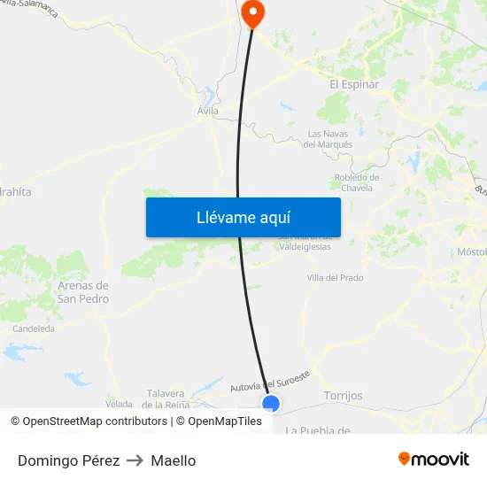 Domingo Pérez to Maello map