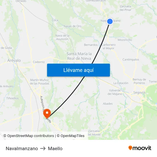Navalmanzano to Maello map