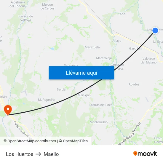 Los Huertos to Maello map