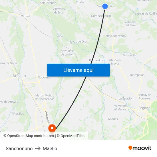 Sanchonuño to Maello map