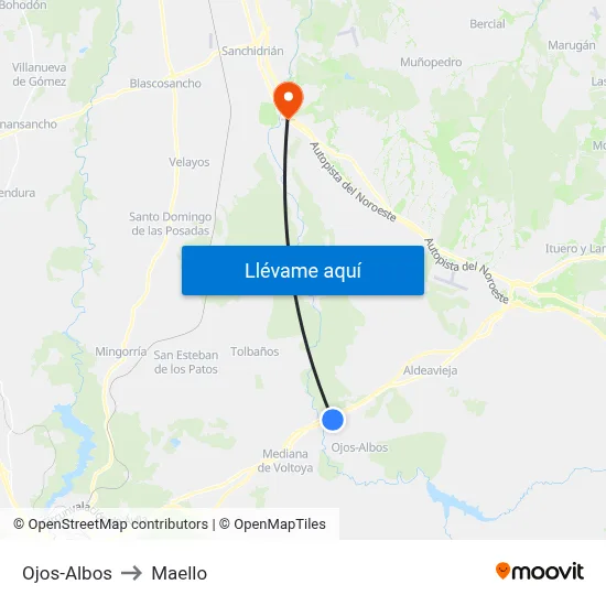 Ojos-Albos to Maello map