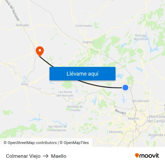 Colmenar Viejo to Maello map