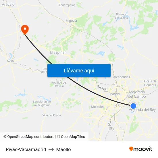 Rivas-Vaciamadrid to Maello map