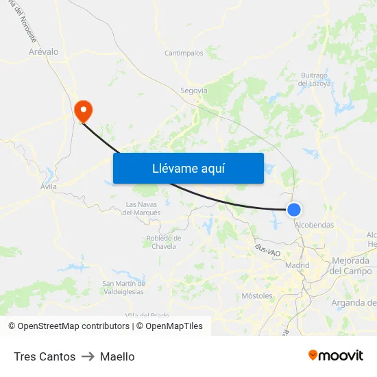 Tres Cantos to Maello map