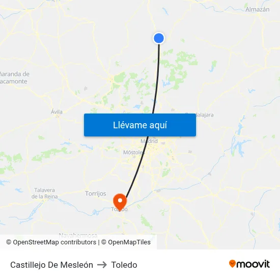 Castillejo De Mesleón to Toledo map