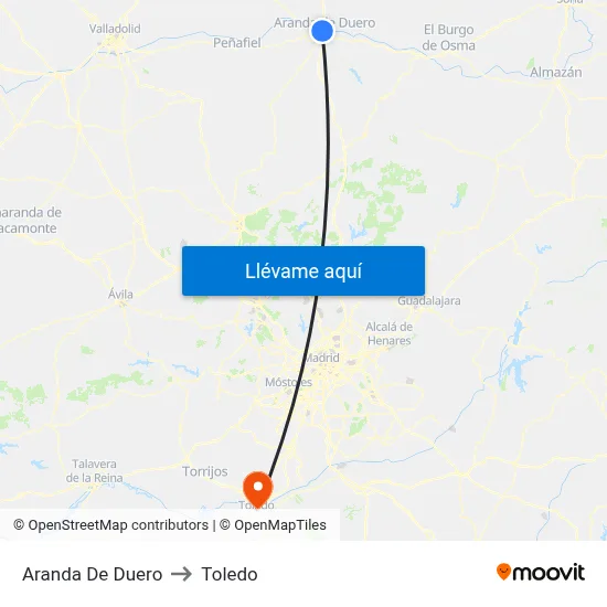 Aranda De Duero to Toledo map