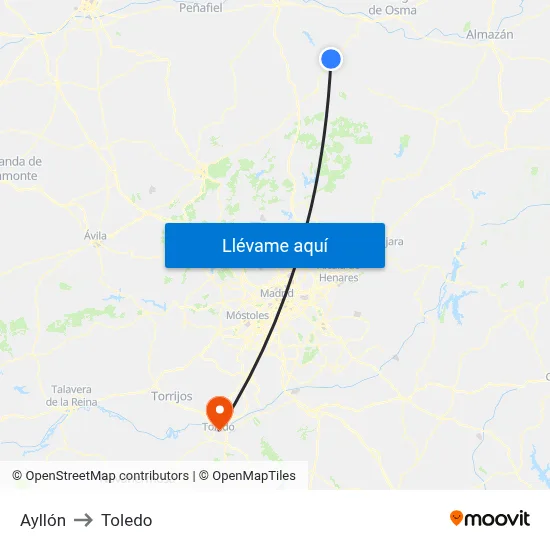 Ayllón to Toledo map