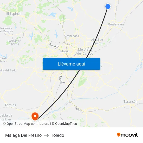 Málaga Del Fresno to Toledo map