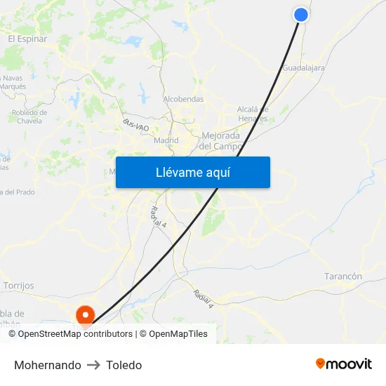 Mohernando to Toledo map