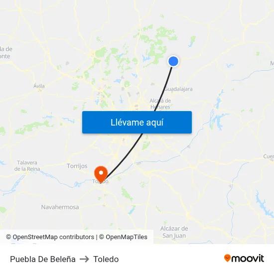 Puebla De Beleña to Toledo map