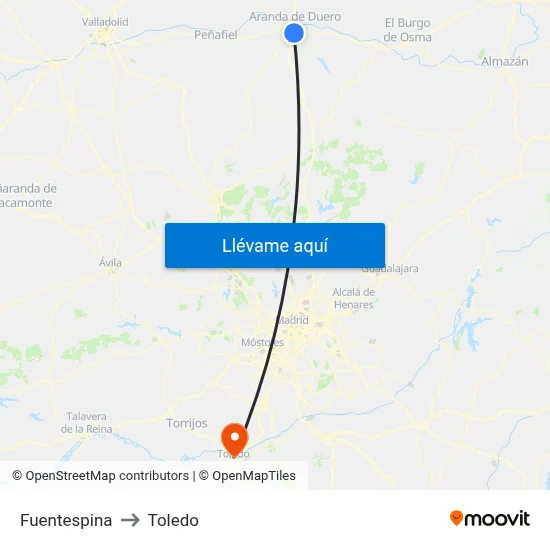 Fuentespina to Toledo map