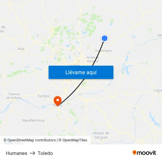 Humanes to Toledo map