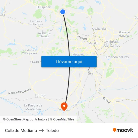 Collado Mediano to Toledo map