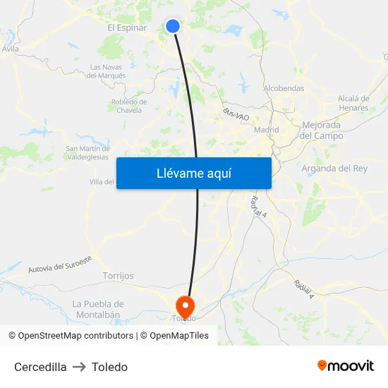 Cercedilla to Toledo map