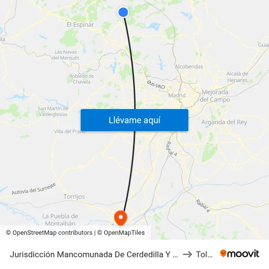 Jurisdicción Mancomunada De Cerdedilla Y Navacerrada to Toledo map