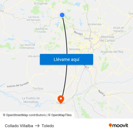 Collado Villalba to Toledo map