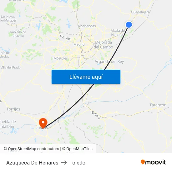 Azuqueca De Henares to Toledo map