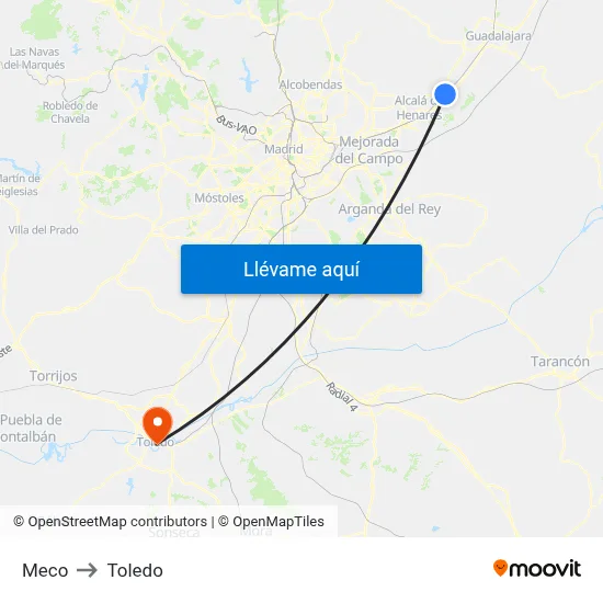 Meco to Toledo map