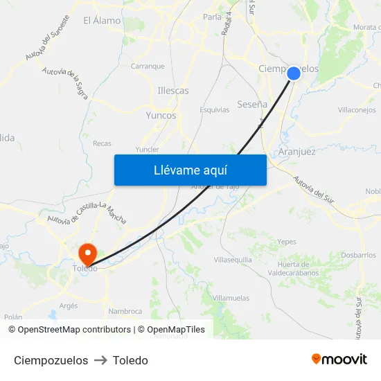 Ciempozuelos to Toledo map