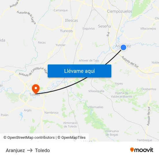 Aranjuez to Toledo map
