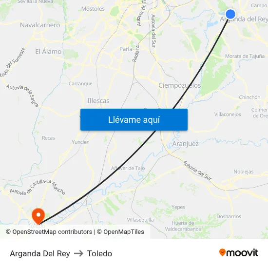 Arganda Del Rey to Toledo map