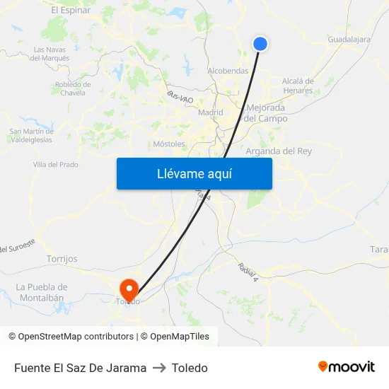 Fuente El Saz De Jarama to Toledo map