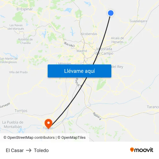 El Casar to Toledo map