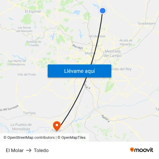 El Molar to Toledo map