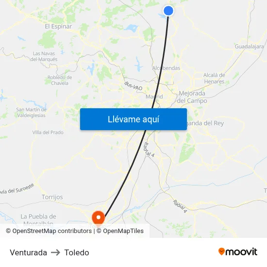 Venturada to Toledo map