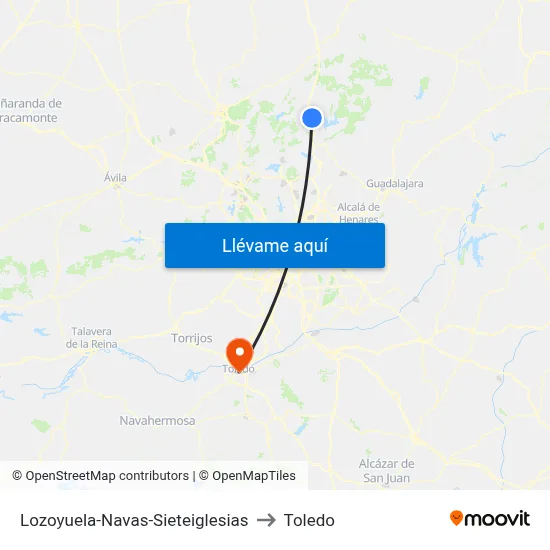 Lozoyuela-Navas-Sieteiglesias to Toledo map