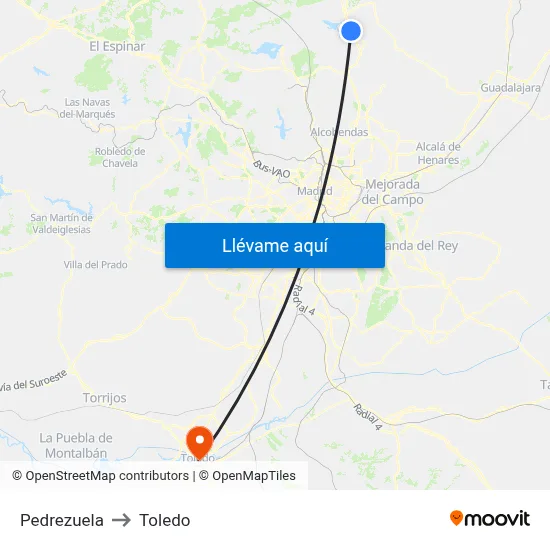 Pedrezuela to Toledo map