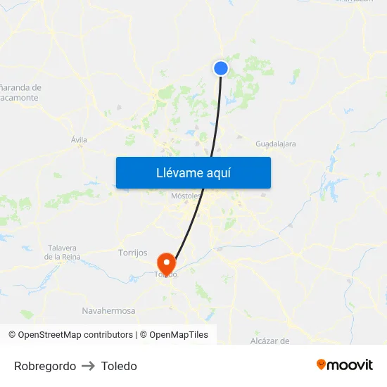 Robregordo to Toledo map