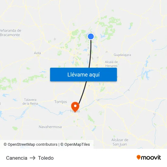 Canencia to Toledo map