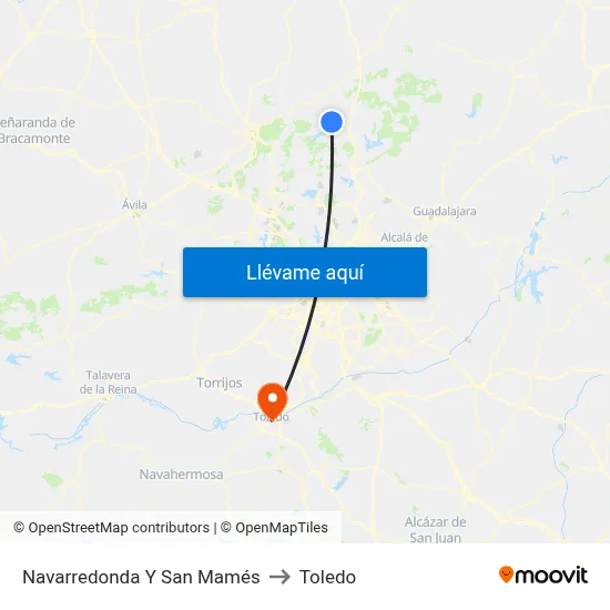 Navarredonda Y San Mamés to Toledo map