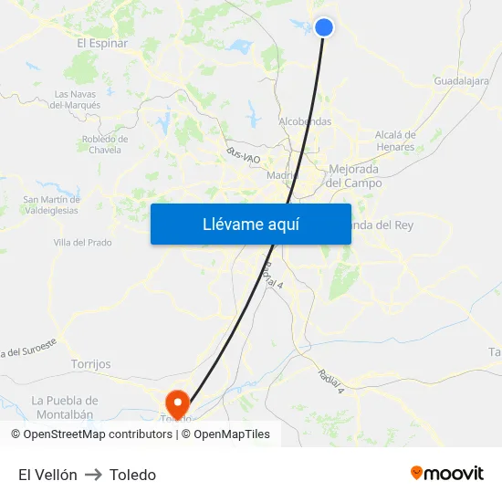 El Vellón to Toledo map