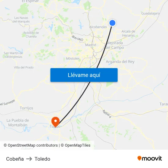 Cobeña to Toledo map