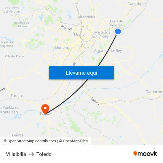 Villalbilla to Toledo map