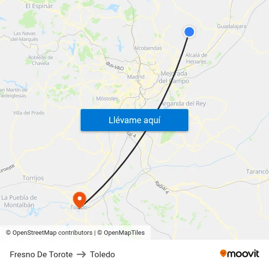 Fresno De Torote to Toledo map